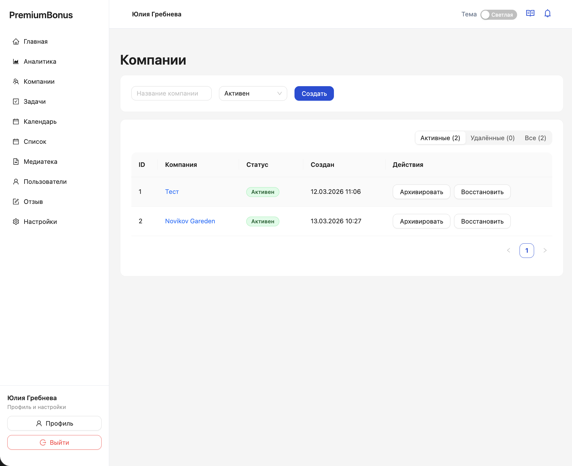 Список компаний PremiumBonus